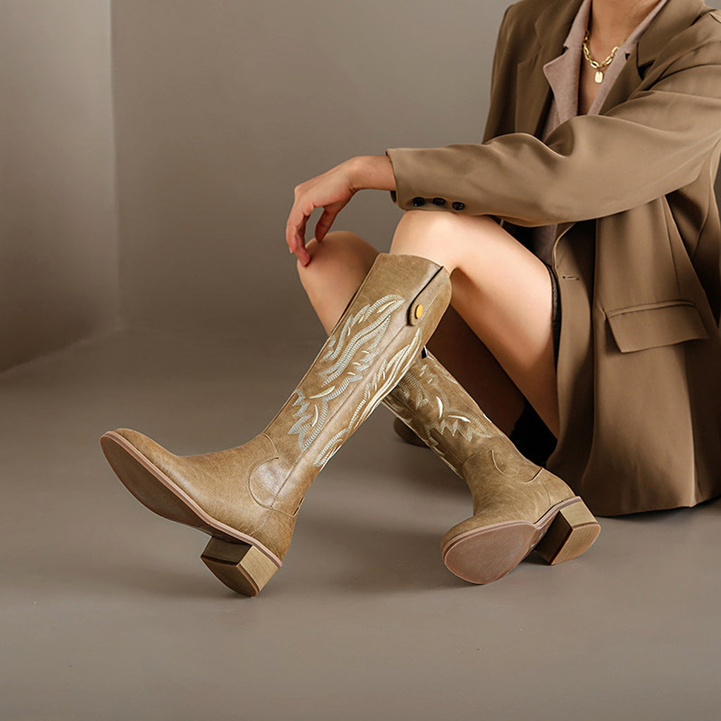 Retro Chunky Heel Embroidery Western Cowboy Boot Women - enhanced image 4