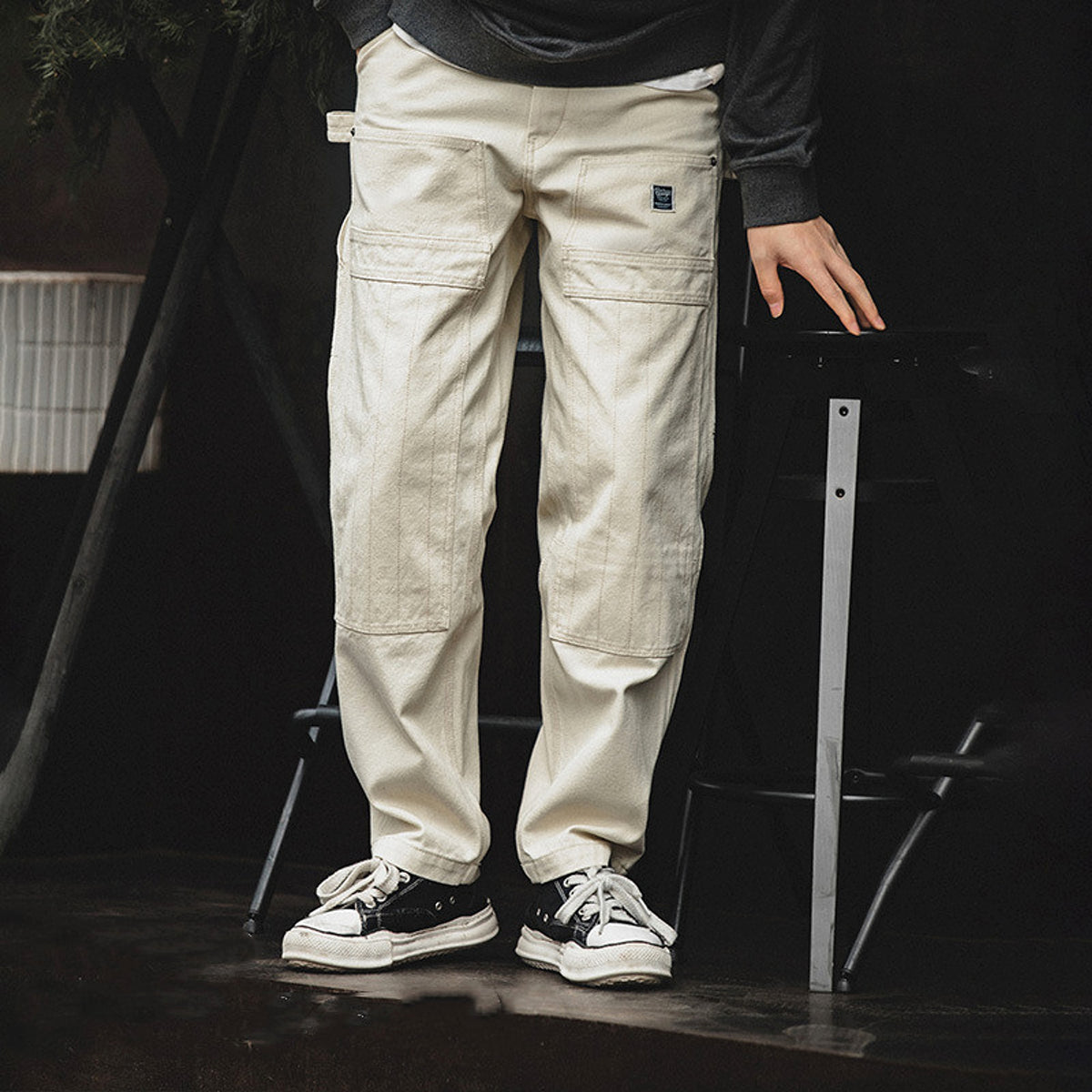 Retro Distressed Loose Creamy-white Jeans For Men - enhanced image 4