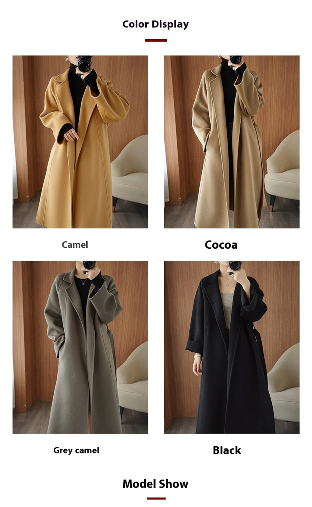 Reversible Cashmere Coat Women's Mid-length Loose Over Knee Coat - enhanced image 4
