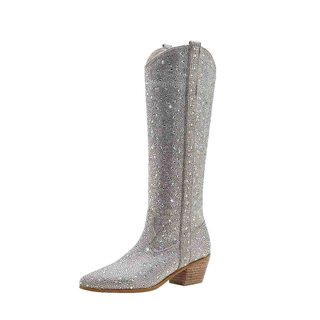 Rhinestone Pointed Toe Straight Boots Glitter-Queen - enhanced image 4