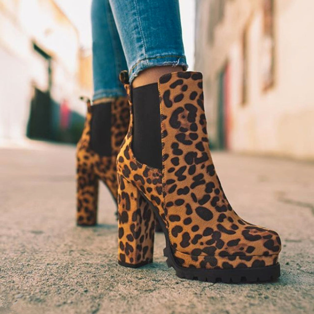 Round-toe Ankle Boots Solid Leopard Print - enhanced image 4
