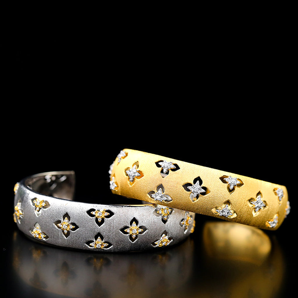 S925 Silver Plated Gold Plated Brushed Openwork Bracelet With Zirconia Stones For Women - enhanced image 4