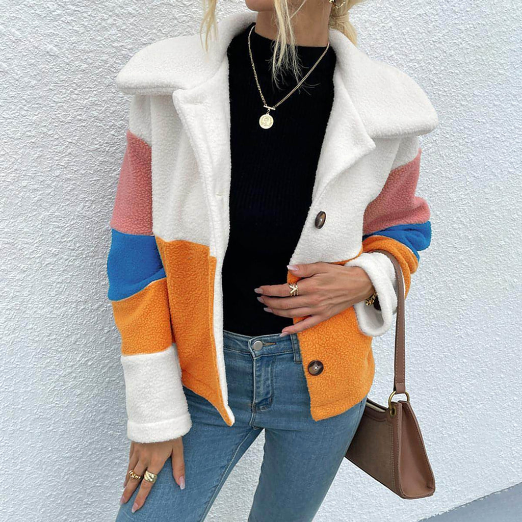 Shiny Color Block Button Down Collared Jacket - enhanced image 4