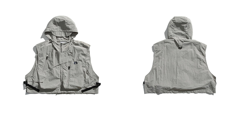 Side Release Buckle Embroidered Hooded Short Vest - enhanced image 4