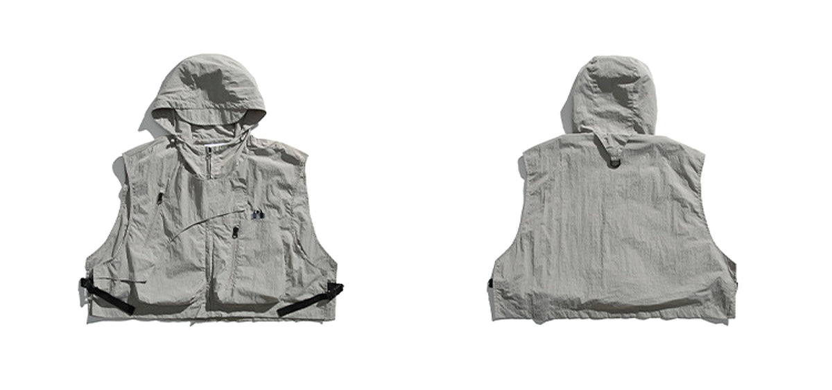 Side Release Buckle Embroidered Hooded Short Vest - enhanced image 4