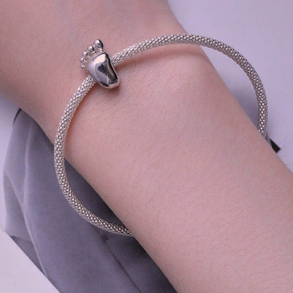 Silver Engraved Baby Footprint Bead – Personalized Charm for Bracelets - enhanced image 4