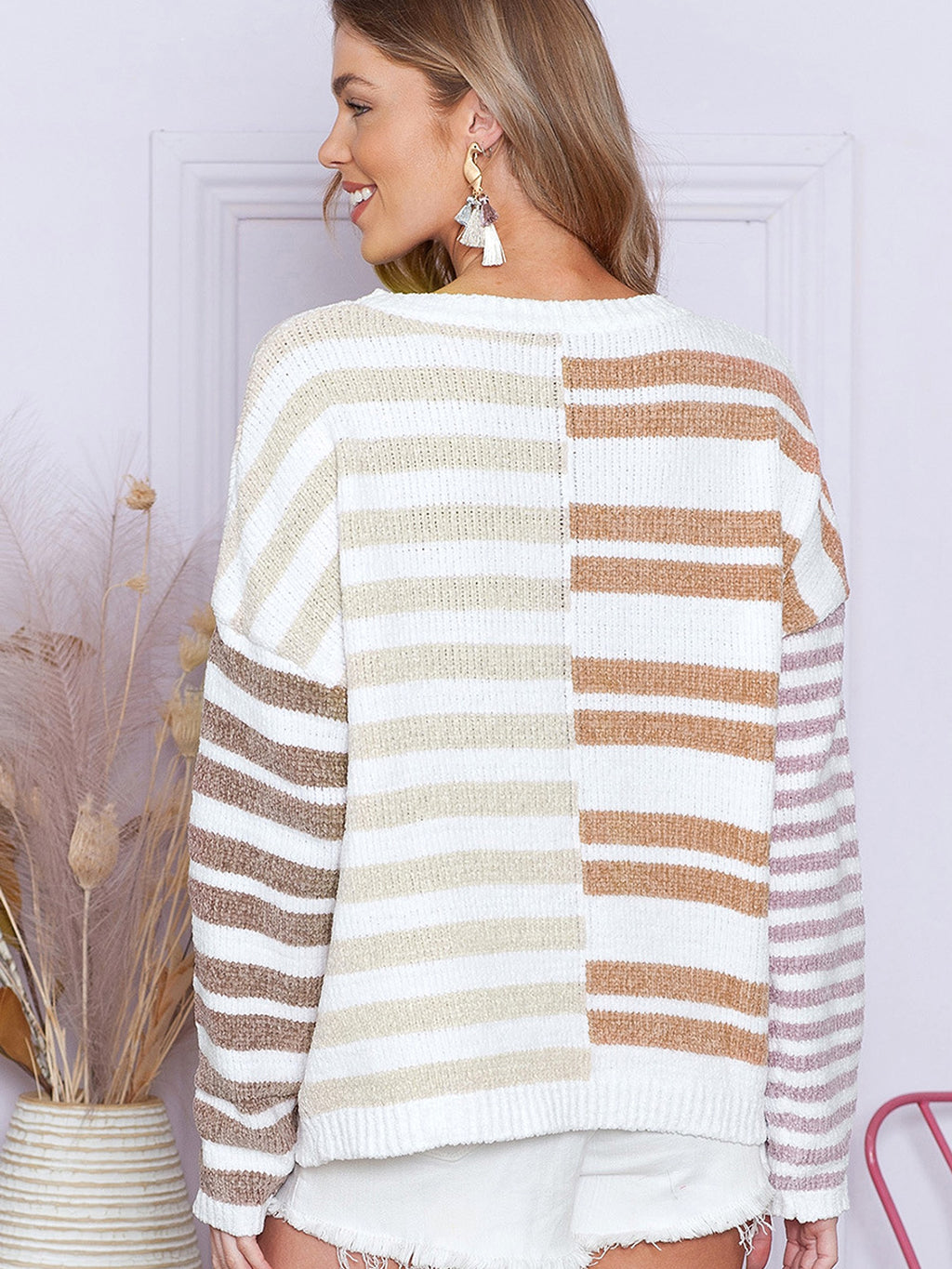 Simple Versatile Striped Printed Sweater For Women - enhanced image 4