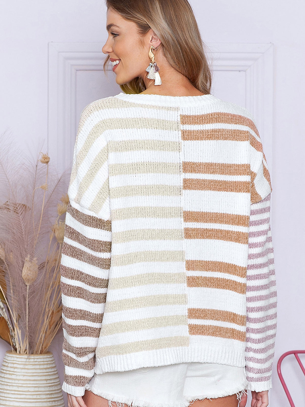 Simple Versatile Striped Printed Sweater For Women - enhanced image 4