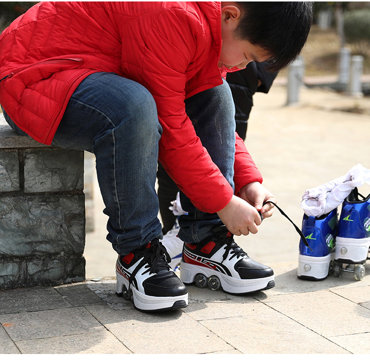 Single And Double Roller Skates For Boys And Girls Burst Walking With Wheels Student Deformed - enhanced image 4
