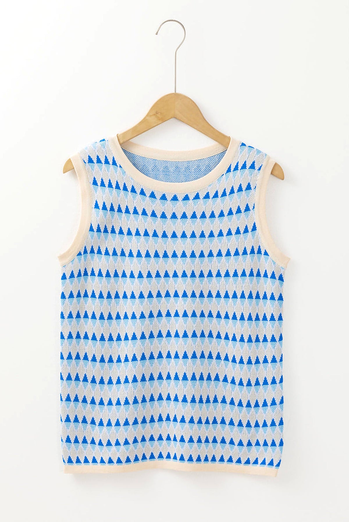 Sky Blue Stripe Geometric Print Round Neck Slim Fit Sweater Vest - enhanced image 4
