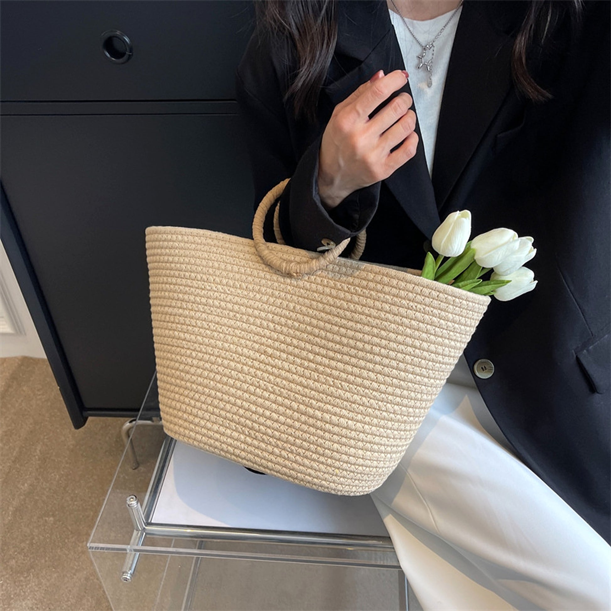 SolunaWeave™ – Beachline Square Straw Tote - enhanced image 4