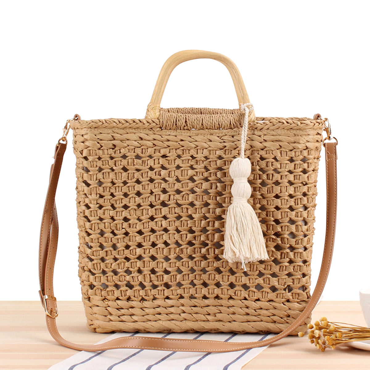 SolunaWeave™ – Hollow Breeze Straw Tote - enhanced image 4