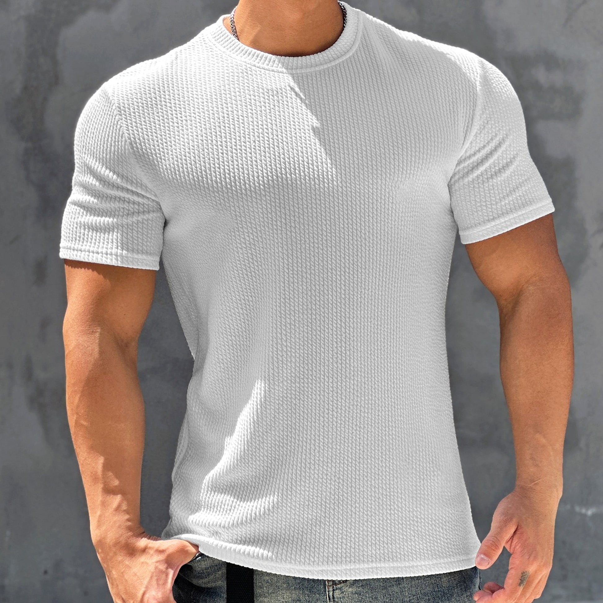 Sports And Fitness Short Sleeved Men's Textured Quick Drying T-shirt - enhanced image 4