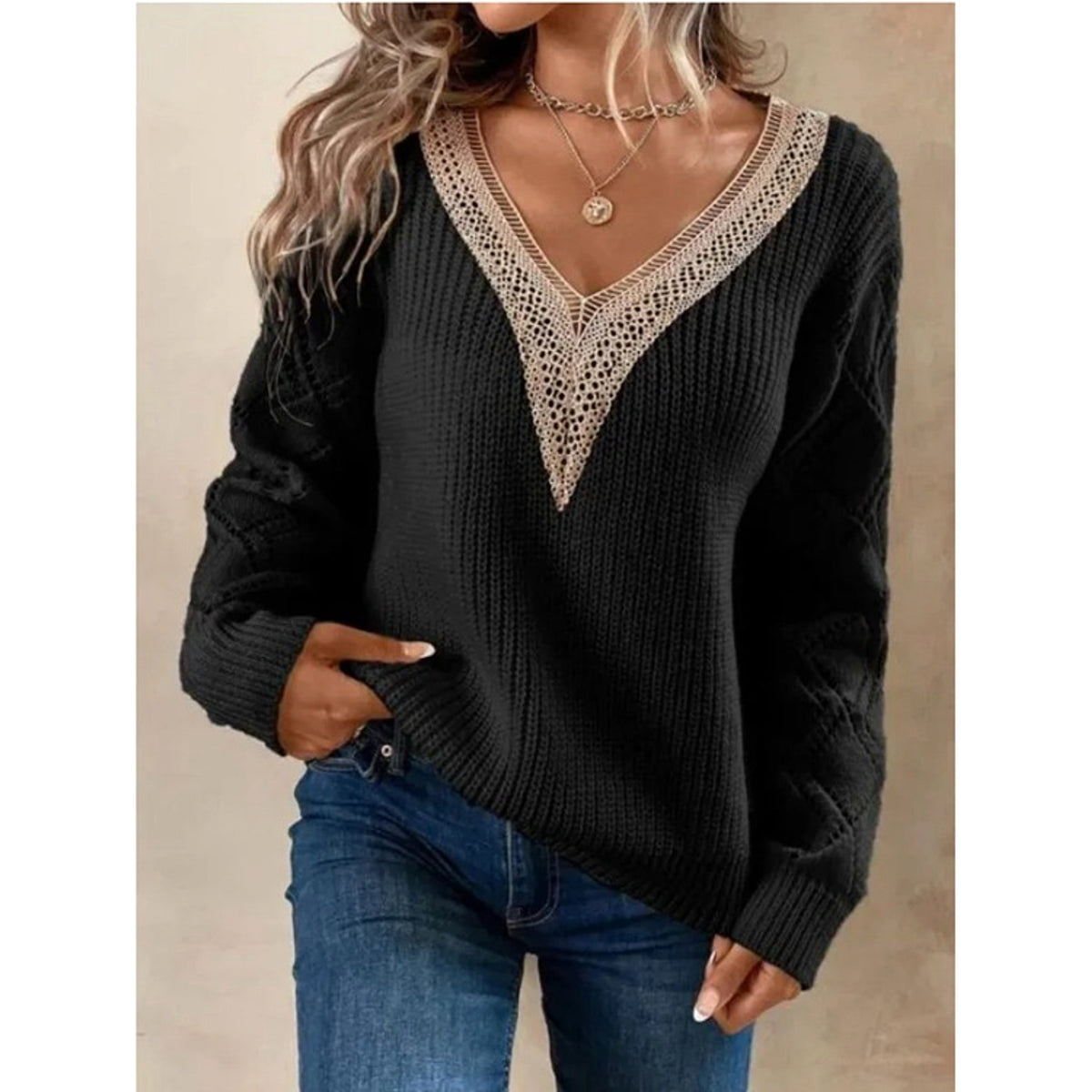 Spring And Autumn V-neck Sweater New Loose Casual Women - enhanced image 4