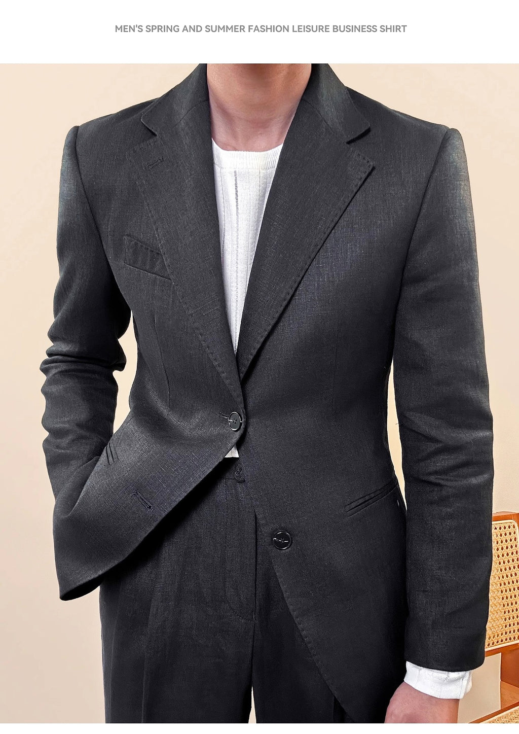 Spring Pure Linen Suit Suit Men's Solid Color - enhanced image 4