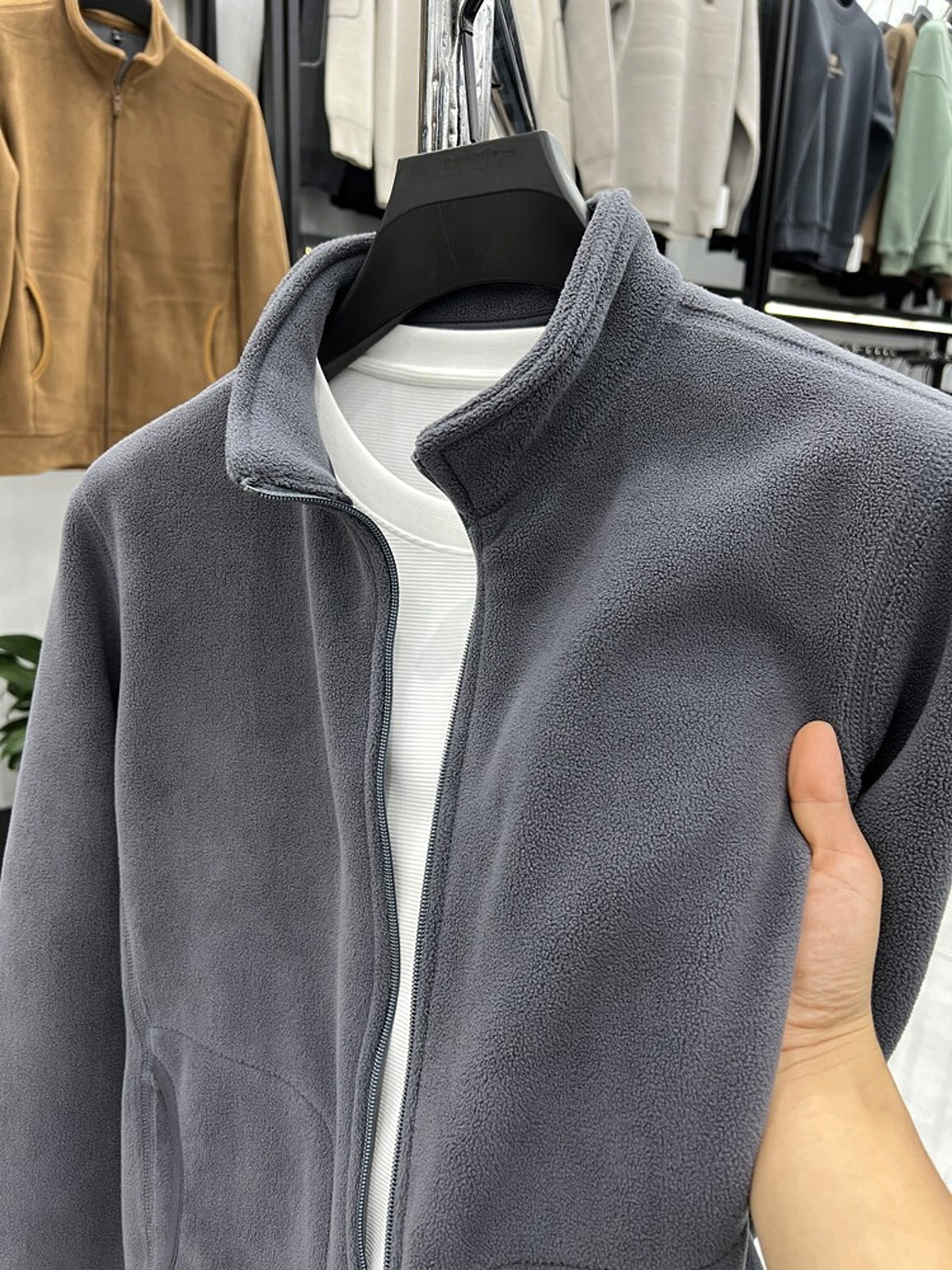 Stand Collar Zipper Thermal Polar Fleece Men's Coat - enhanced image 4