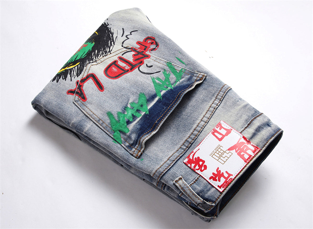 Stretch Print Dye Skinny Men's Jeans - enhanced image 4
