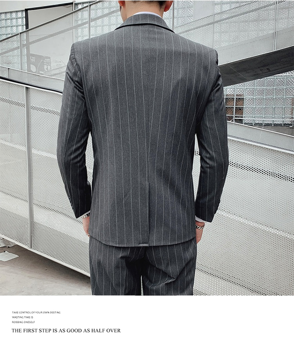 Striped Suit Men's Korean Style Small Suit Professional Business Suit - enhanced image 4