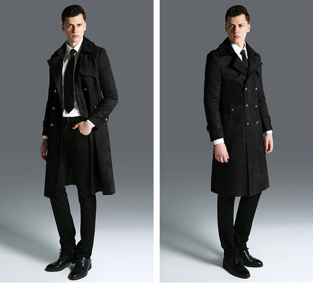 Suede Men's Solid Color Trench Coat - enhanced image 4