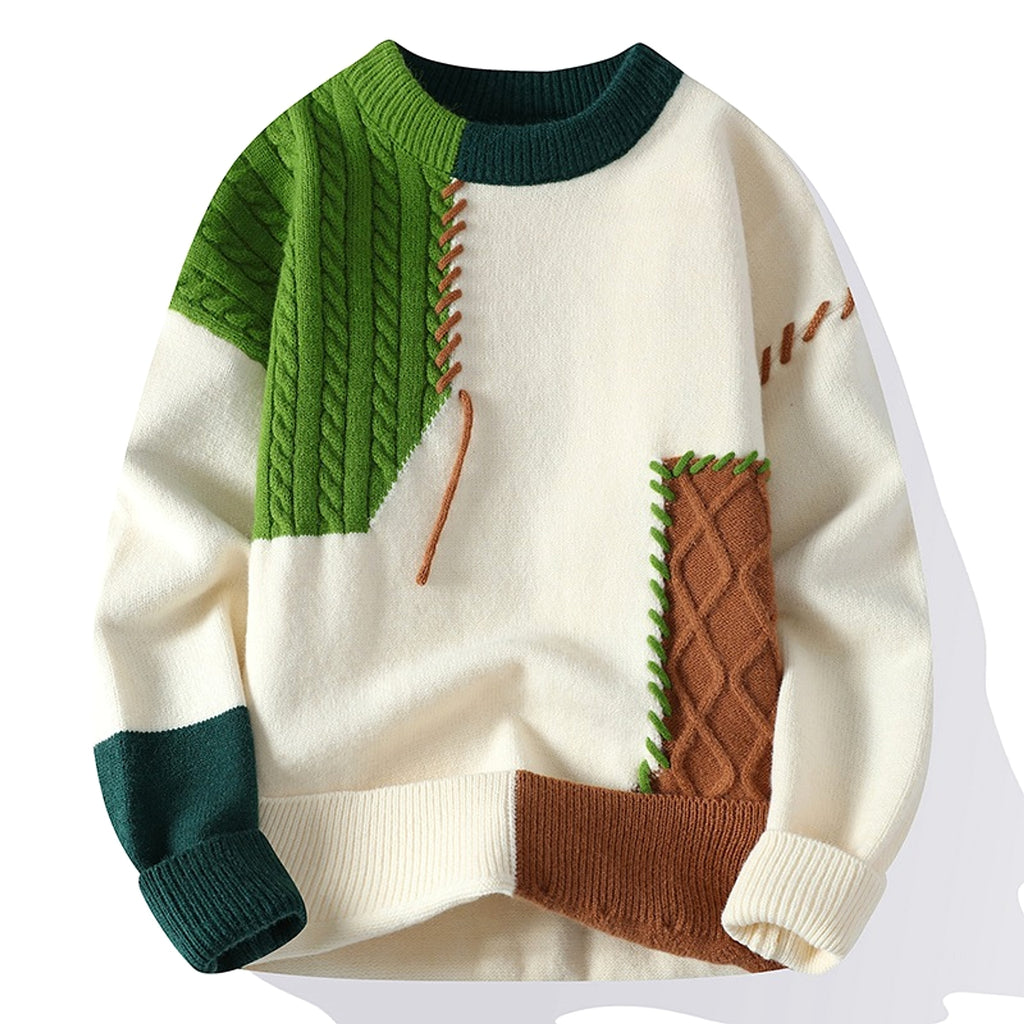 A.1 Sweater Men's Retro Color Contrast Patchwork - enhanced image 4