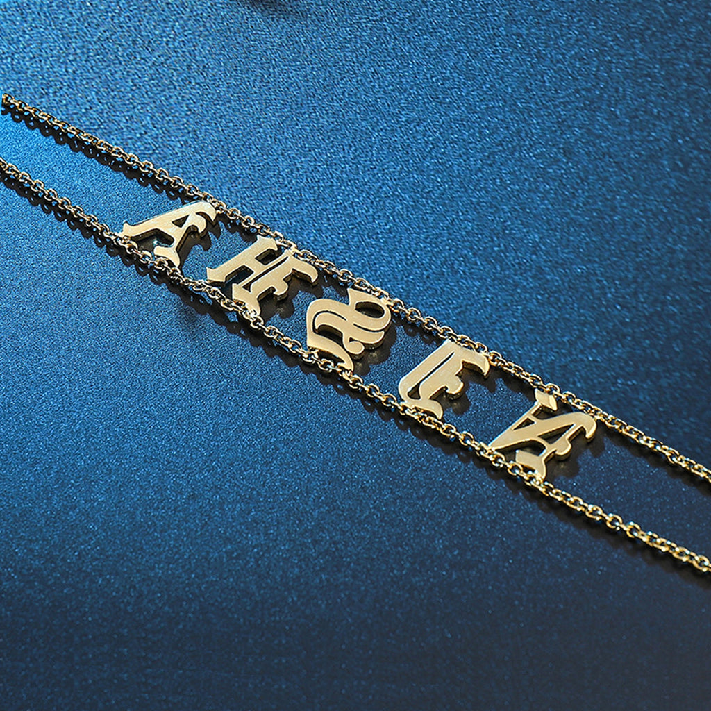 Titanium Steel Old English Letter Name Necklace - enhanced image 4