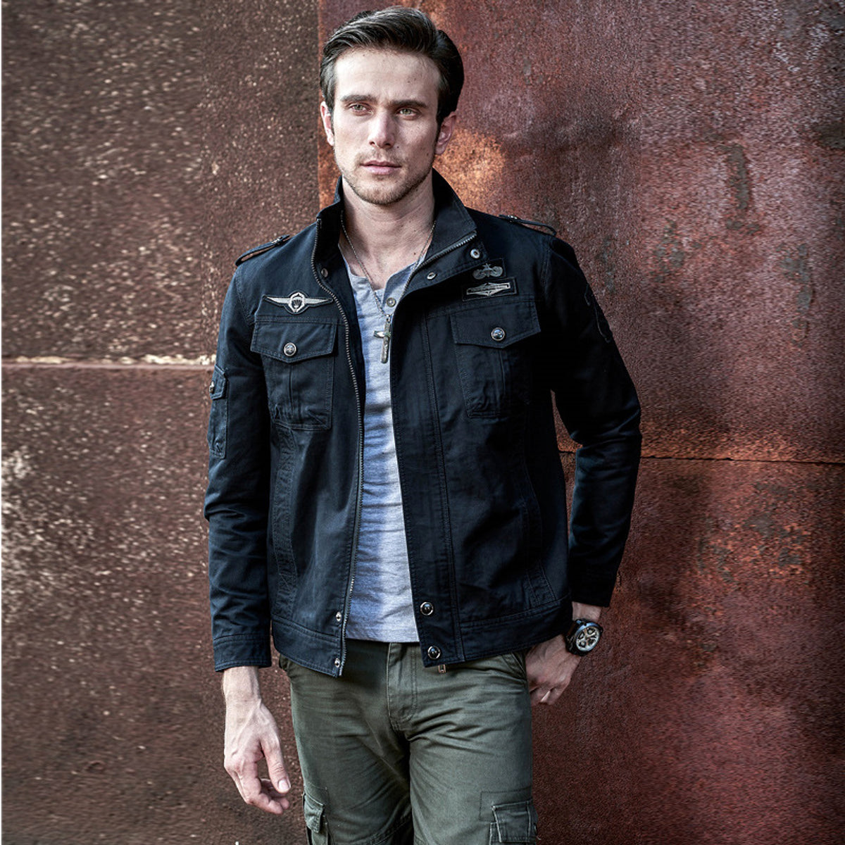 Tough Guy Washed Cotton Motorcycle Jacket Men - enhanced image 4