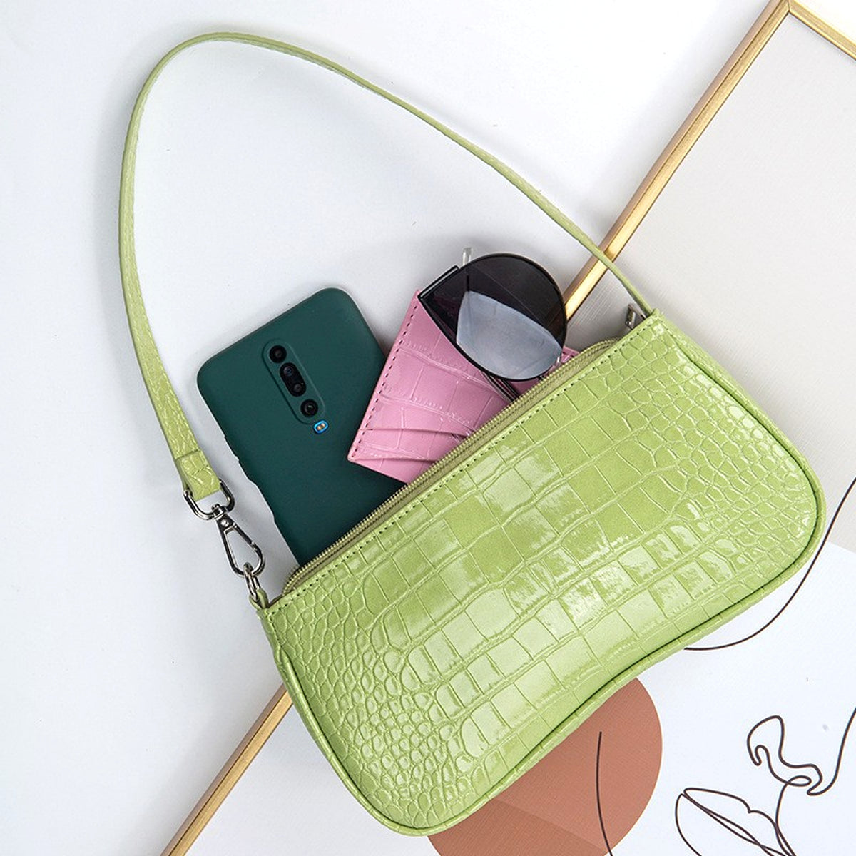 Velveta™ – Croco Gloss Baguette Bag - enhanced image 4