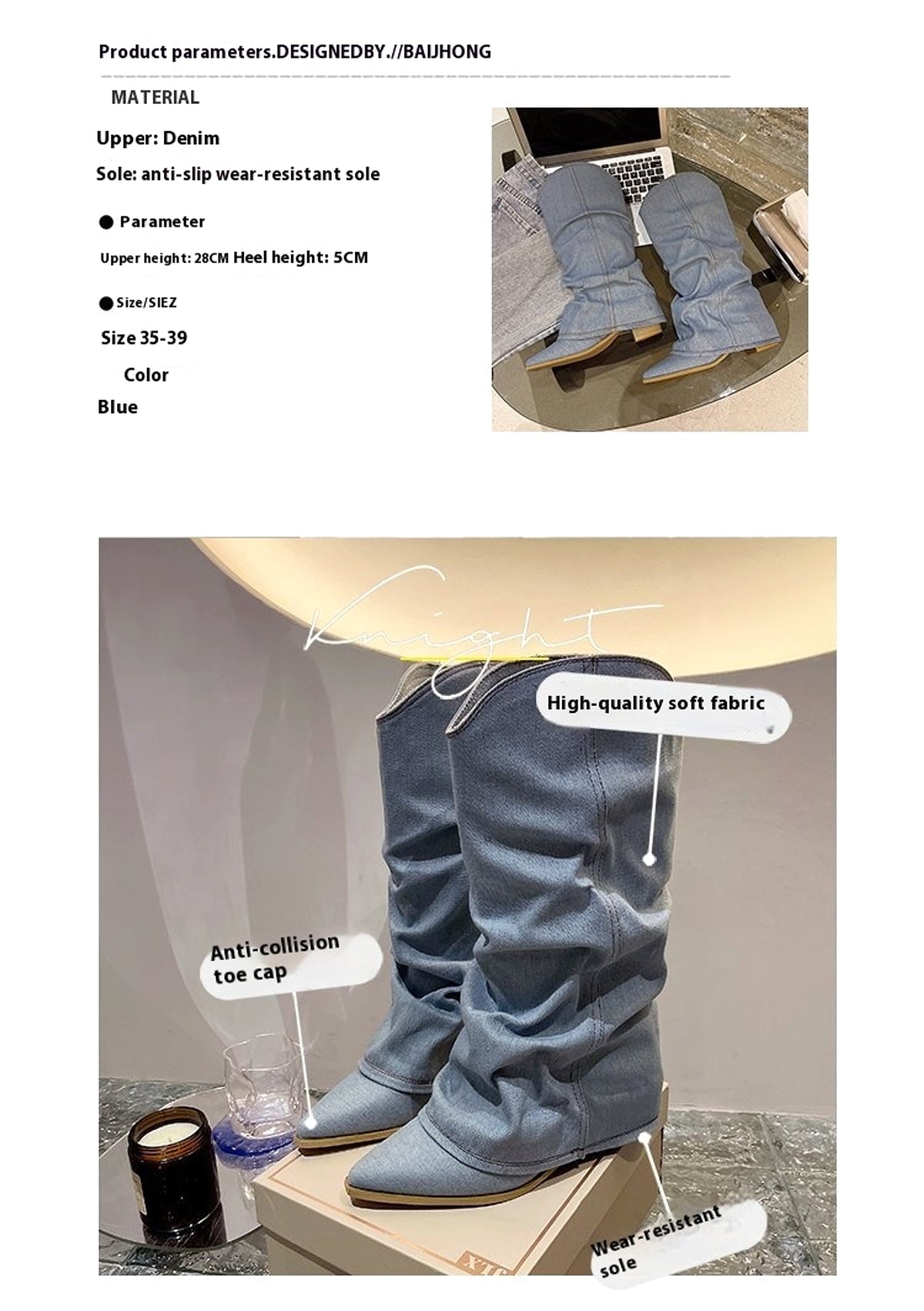 Velvexa™ – High Heel Denim Stretch Boots - enhanced image 4