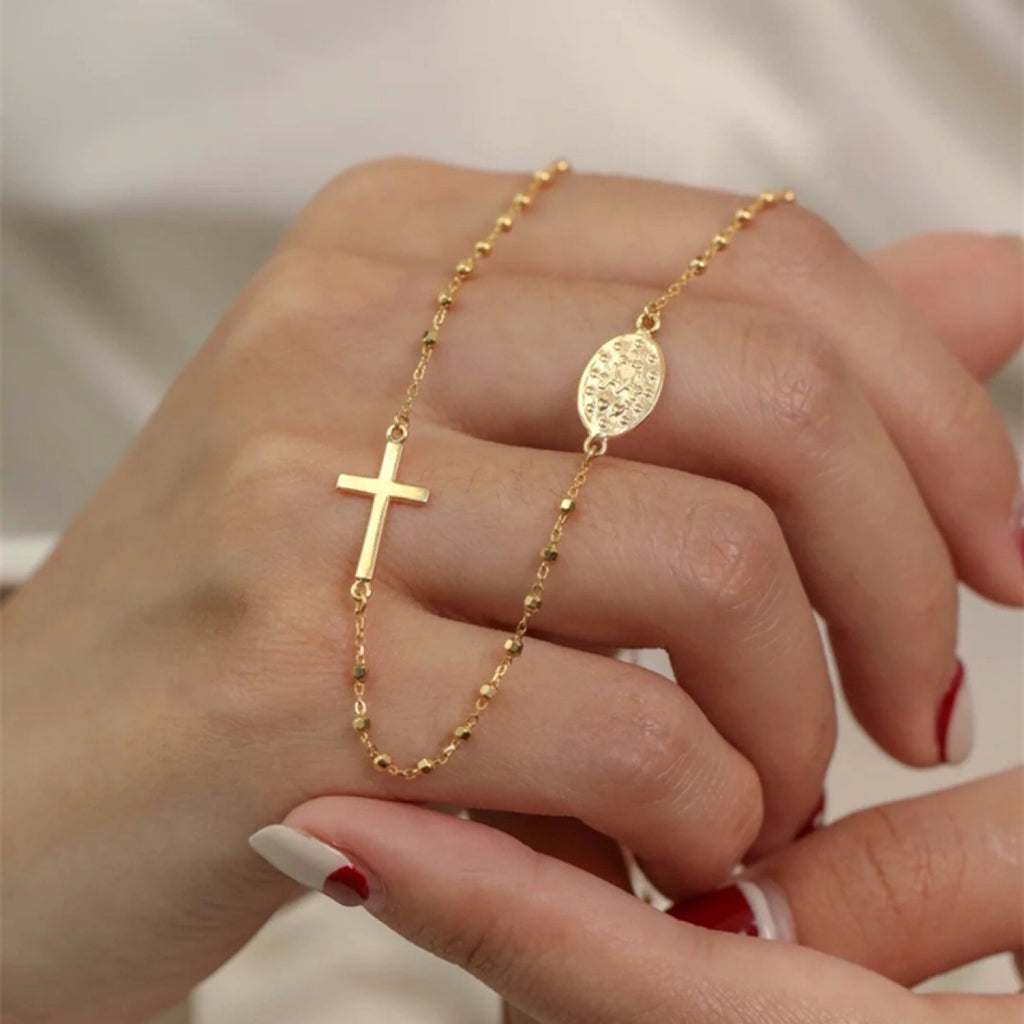 Vintage Cross 18K Gold Necklace Bracelet - enhanced image 4