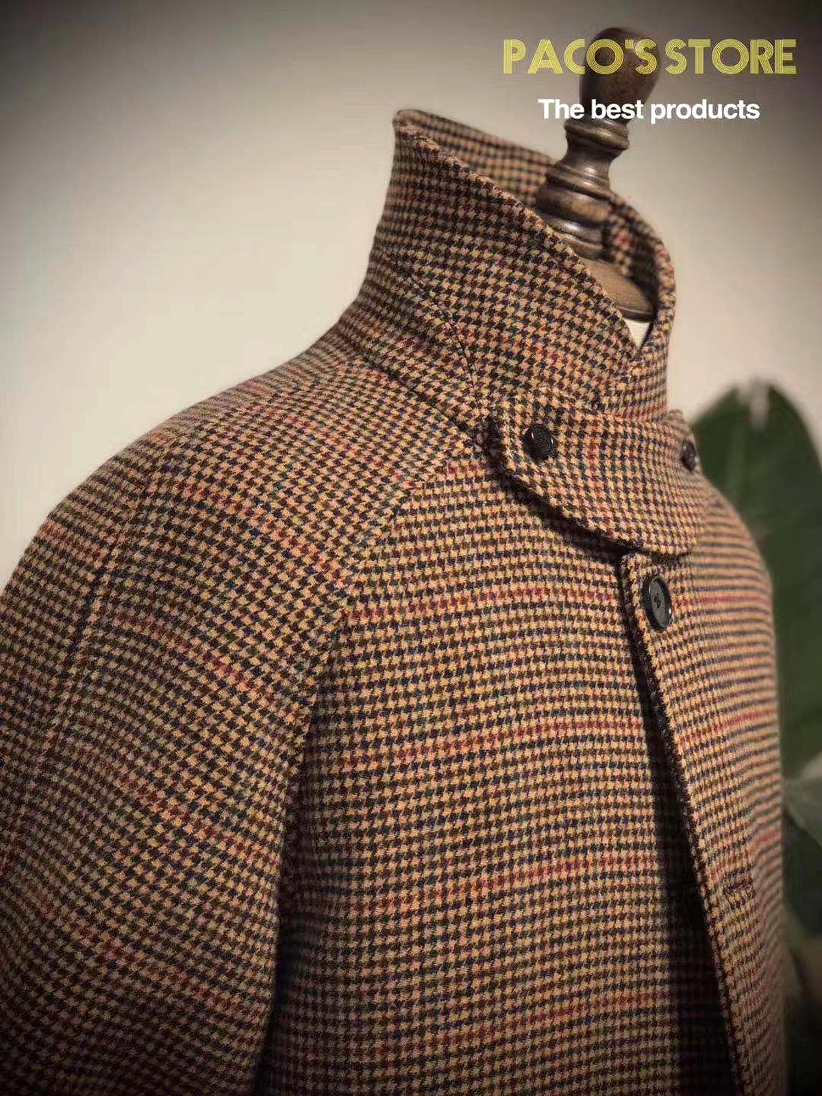 Vintage Gentleman Houndstooth Men's Clothing Woolen Trench Coat - enhanced image 4