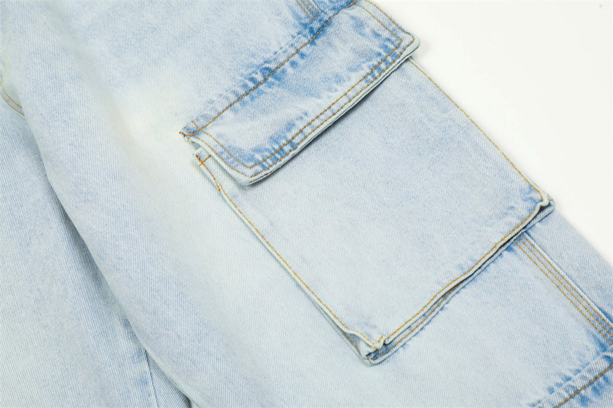 Wash Light Color Cargo Jeans Men - enhanced image 4