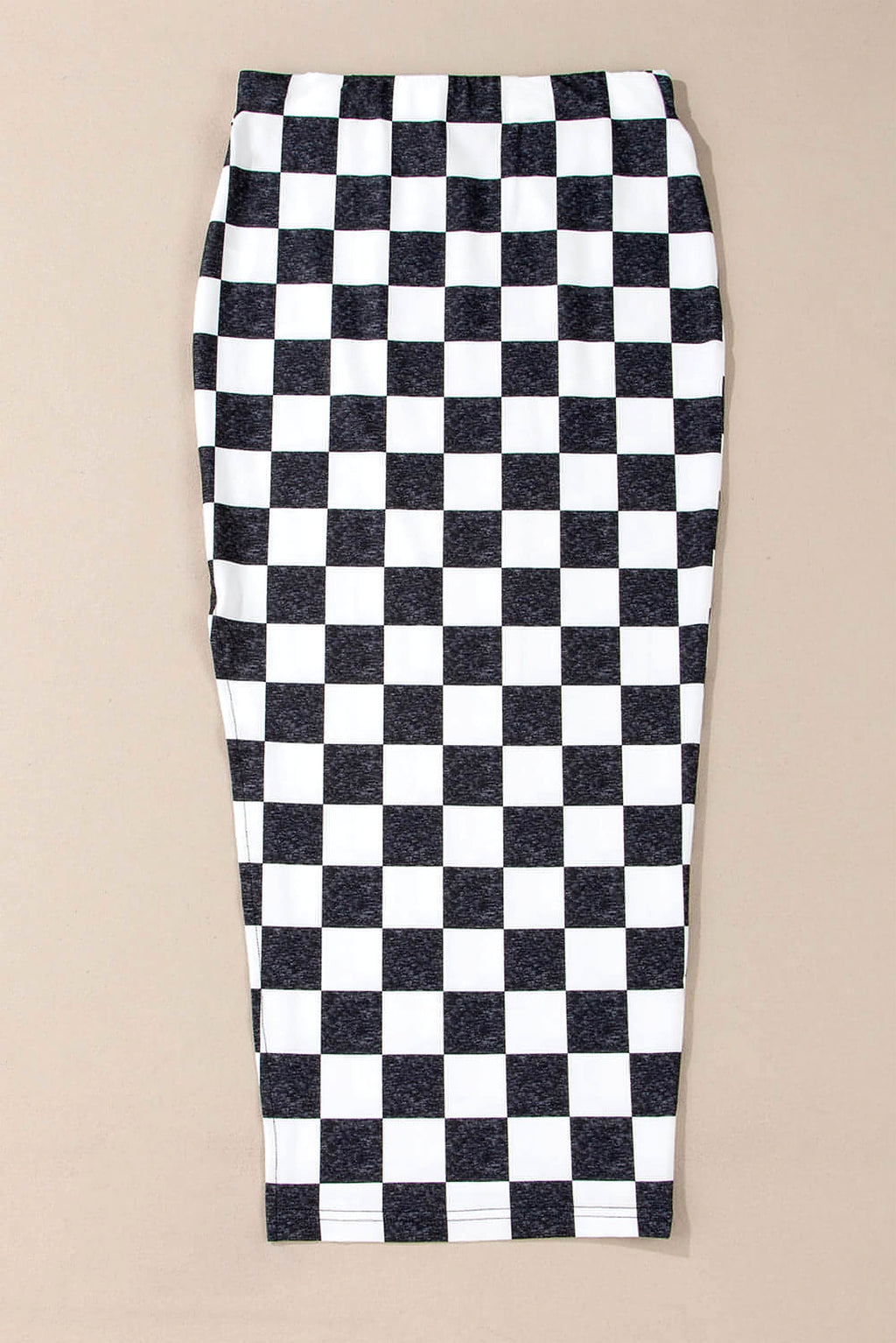 White Checkered Print Side Slit High Waist Midi Skirt - enhanced image 4