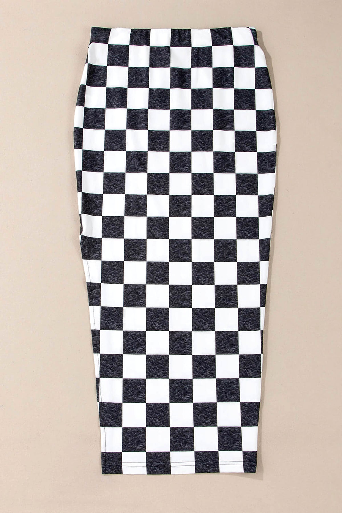 White Checkered Print Side Slit High Waist Midi Skirt - enhanced image 4