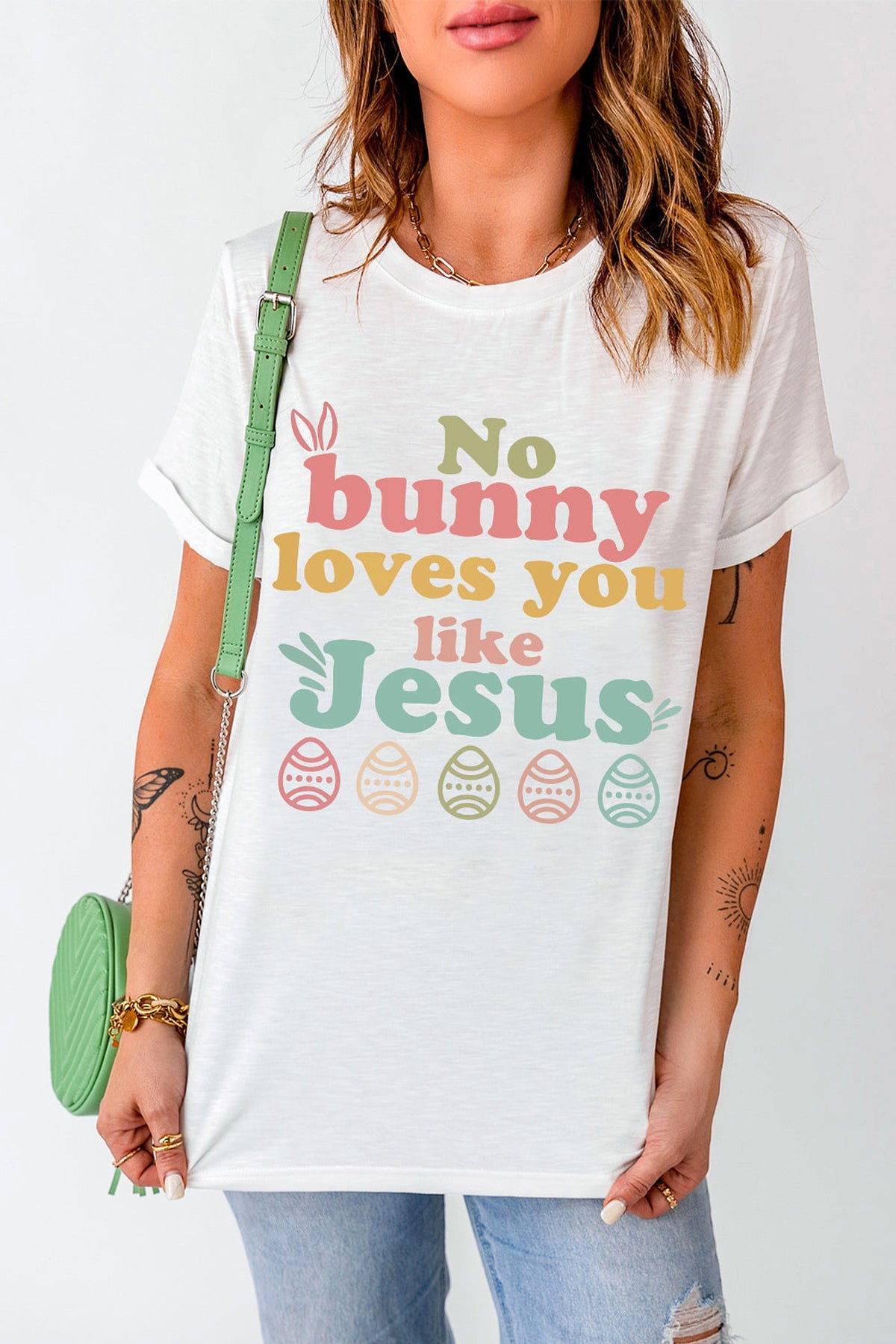 White No bunny loves you like Jesus Graphic Easter Day T-shirt - enhanced image 4