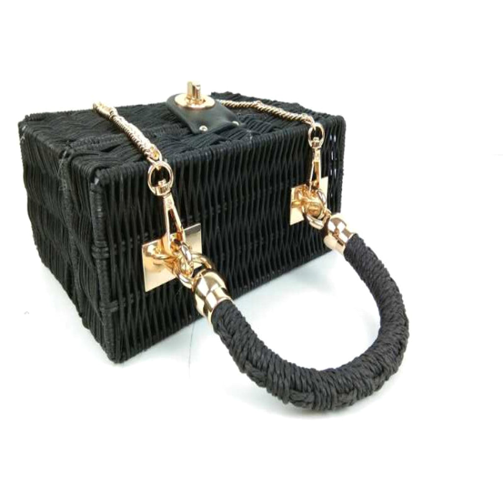 WillowCrate™ – Retro Black Rattan Box Bag - enhanced image 4