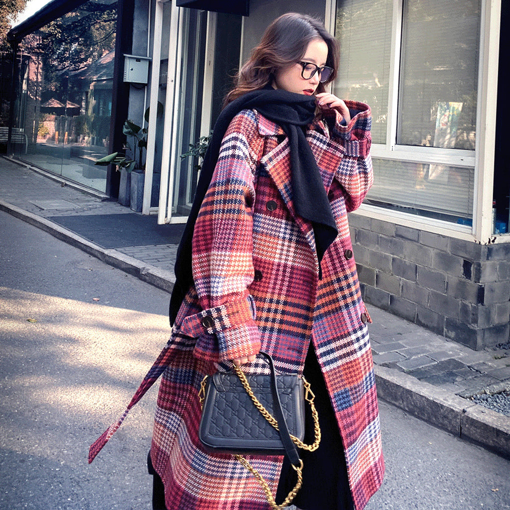 Winter New Plus Size Women's Thick Woolen Retro Check Woolen Coat Jacket - enhanced image 4