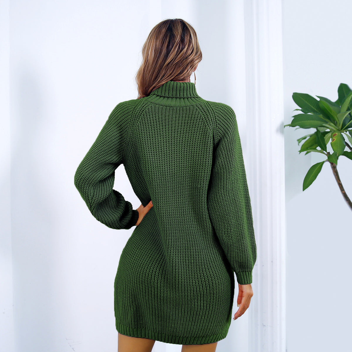 Winter Turtleneck Long Sweater Dress With Button Design Leisure Clinch Long Sleeve Base Sweater Women - enhanced image 4
