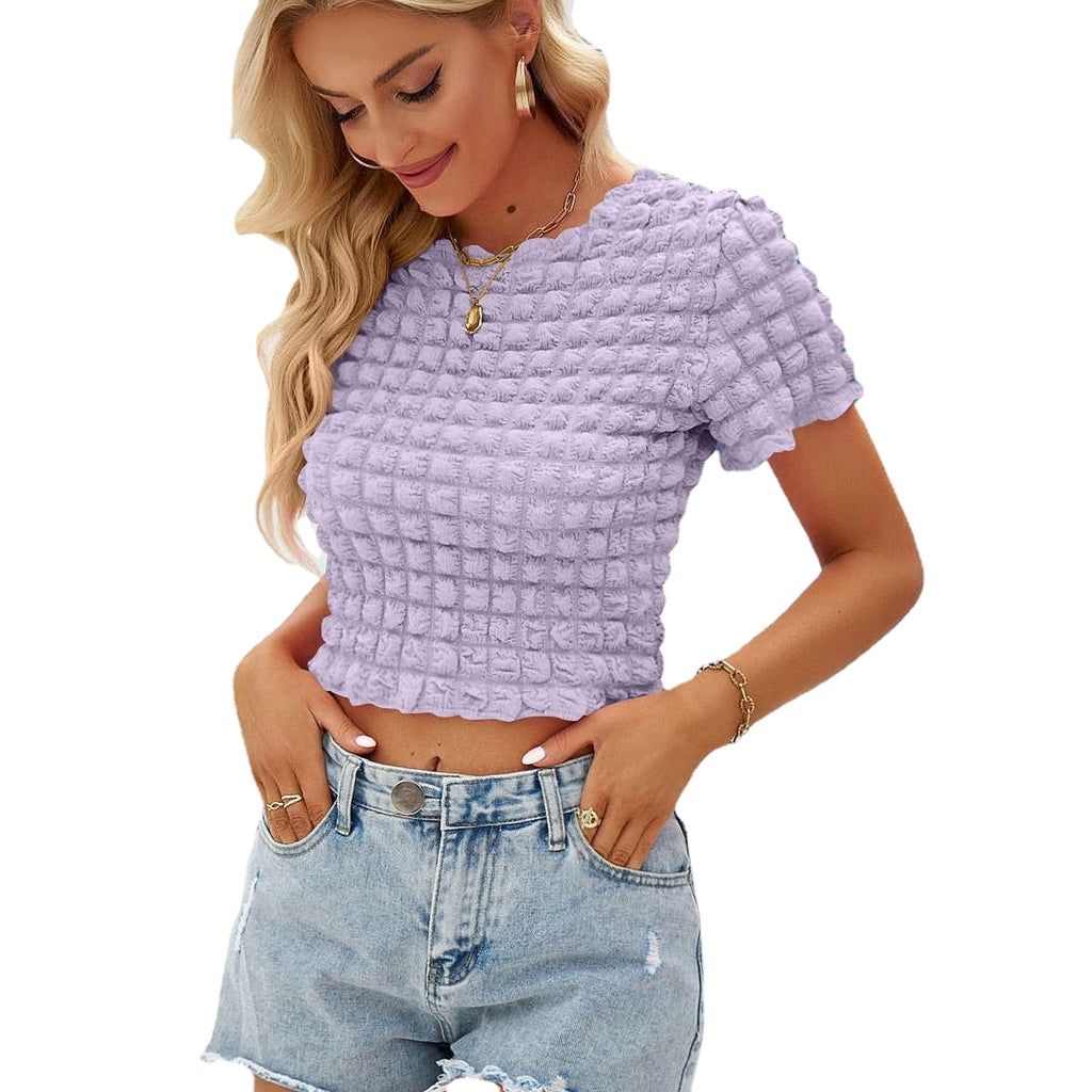 Women Popcorn Cropped Short Sleeve Top T-Shirt - enhanced image 4