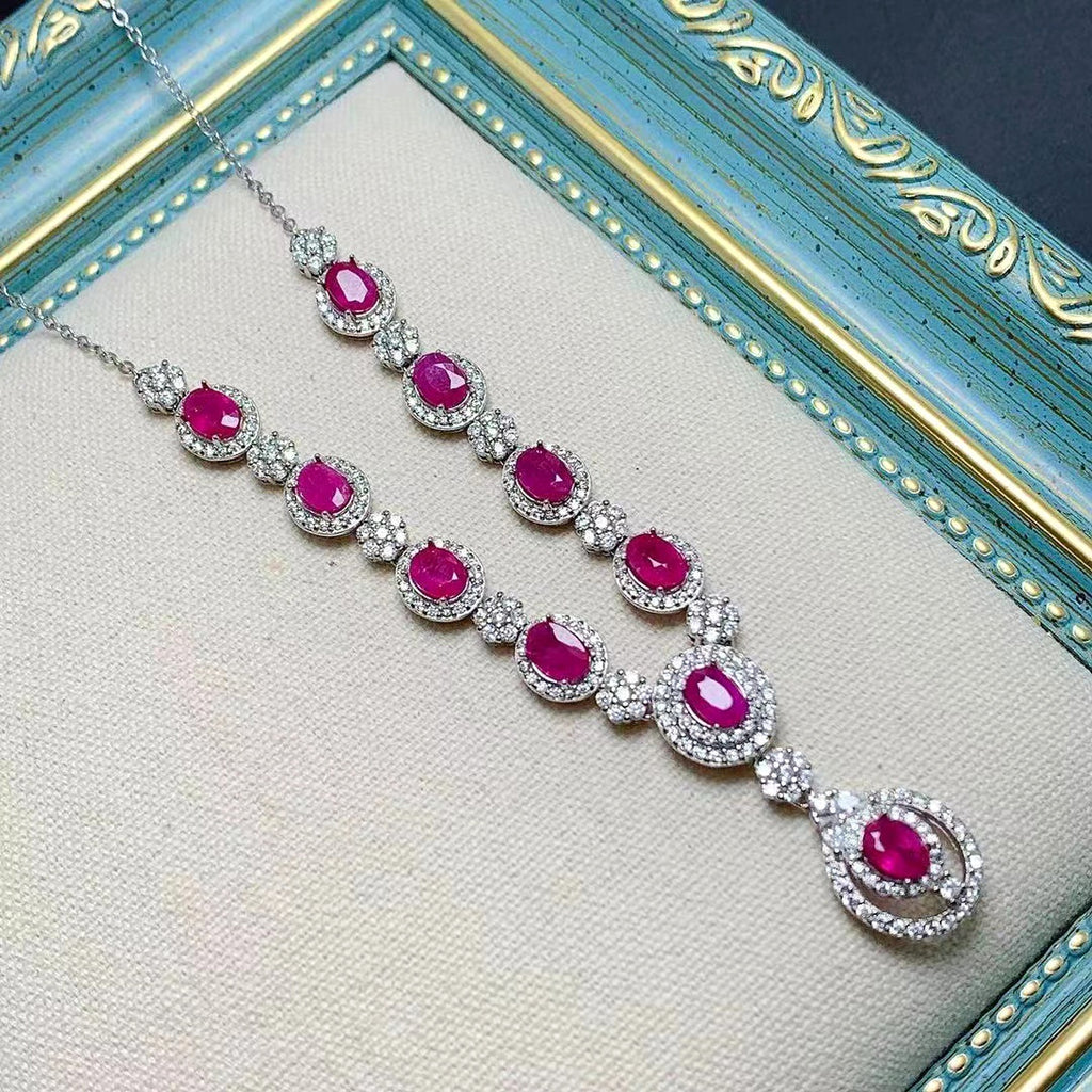 Women's 925 Silver Inlaid Natural Ruby Necklace - enhanced image 4