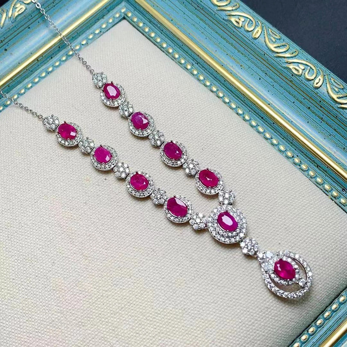 Women's 925 Silver Inlaid Natural Ruby Necklace - enhanced image 4