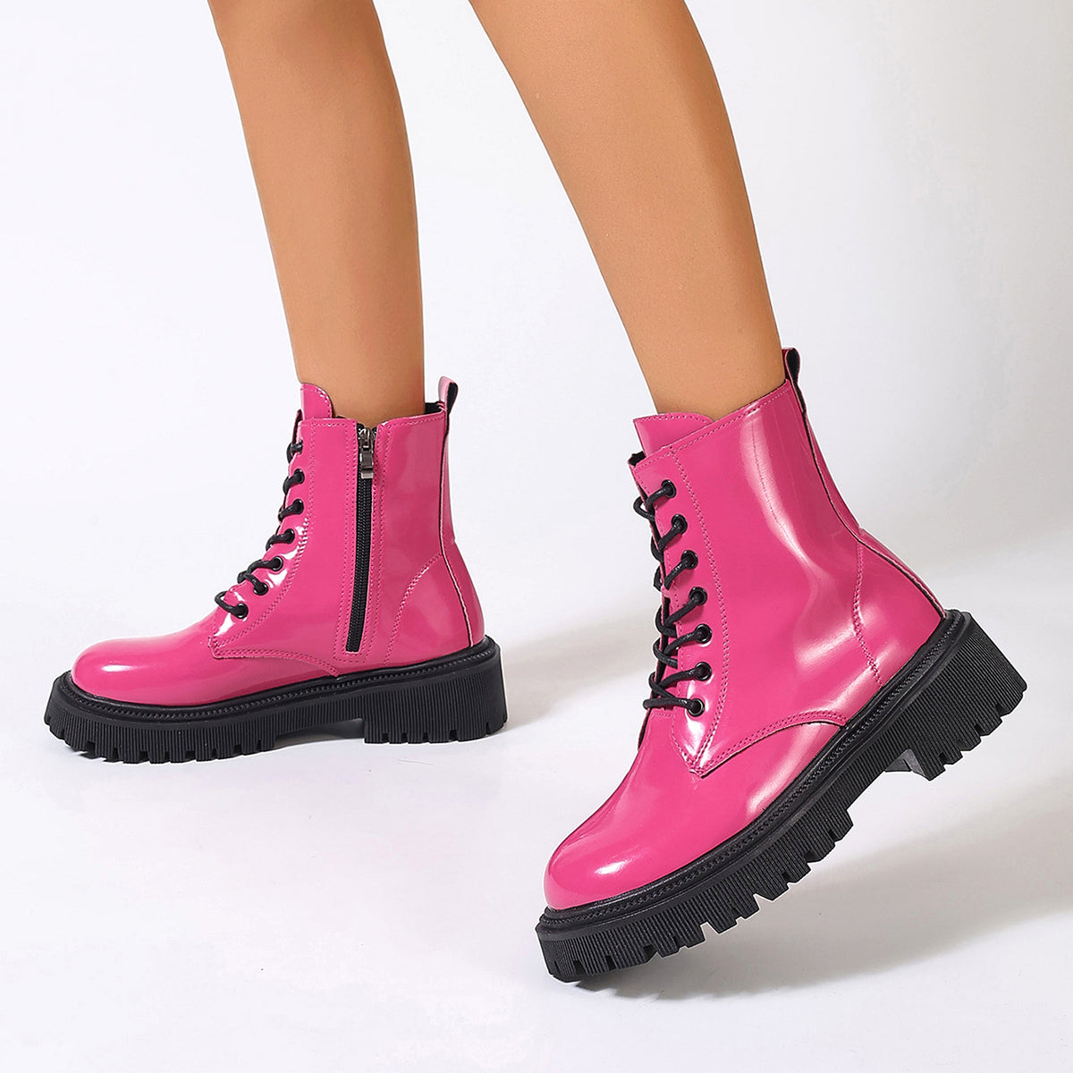 Women's Bright Leather Side Zipper Boots - enhanced image 4