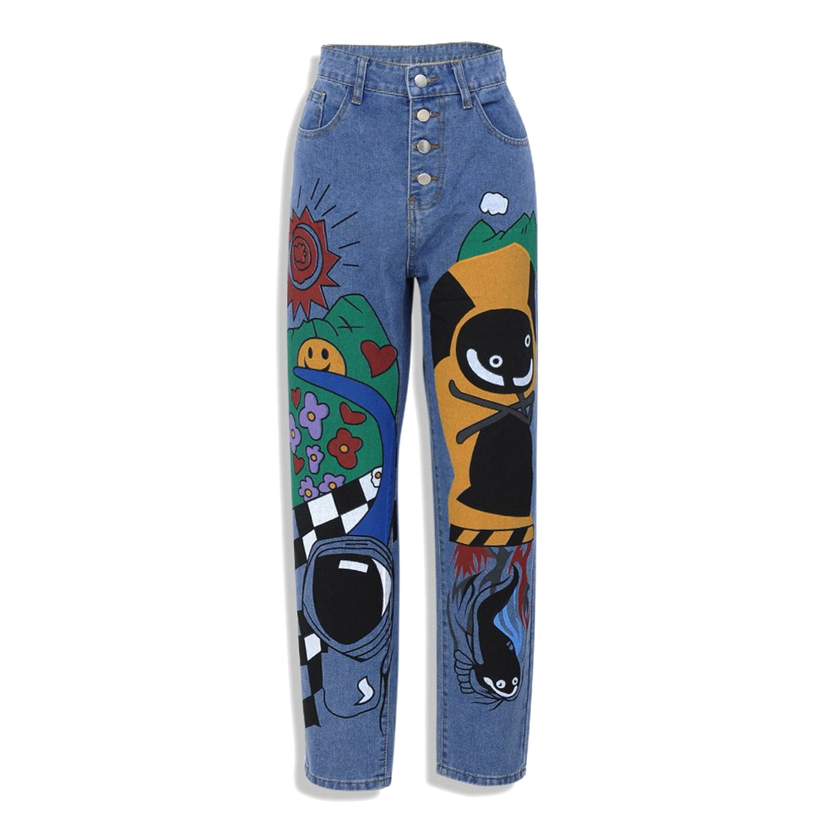 Womens Cartoon Printed Jeans Harem Pants Trousers For Women - enhanced image 4