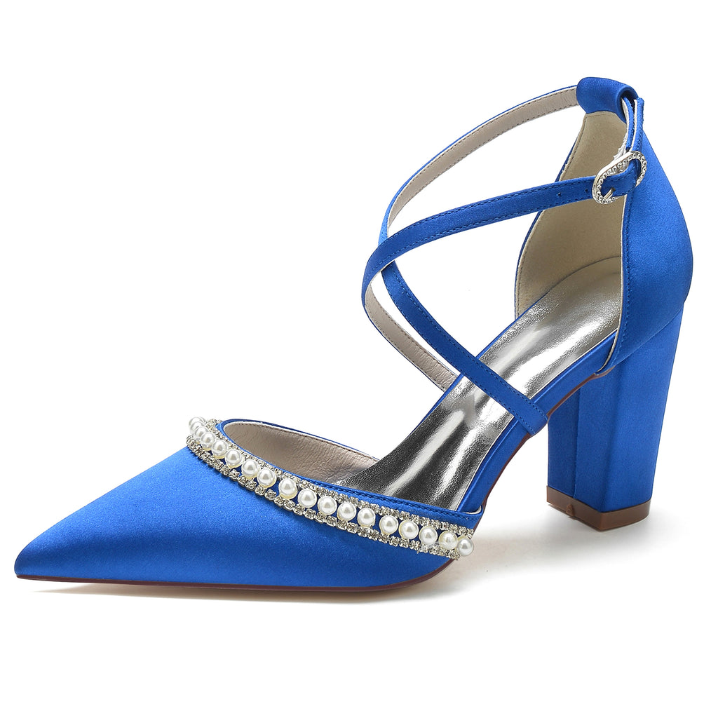 Women's Fashion Pointed Toe Chunky Rhinestone High Heels Shoe - enhanced image 4