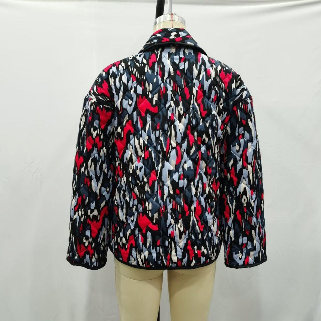 Women's Fashion Temperament Printed Thin Pocket Decorative Cotton-padded Coat Jacket - enhanced image 4