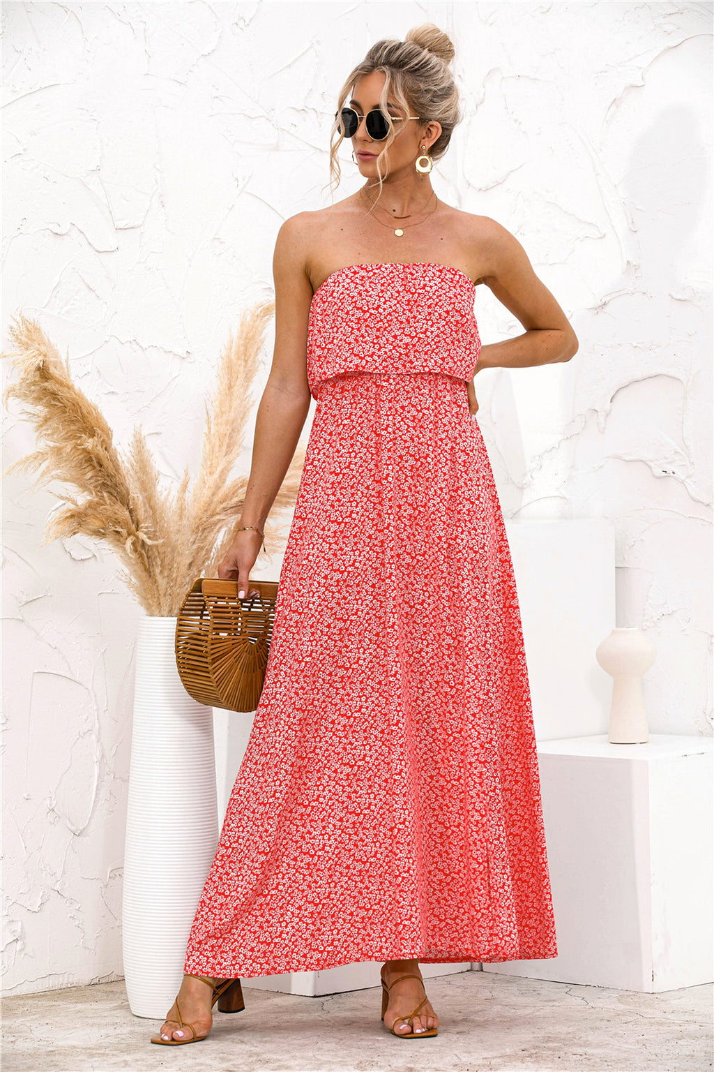 Women's Fashion Tube Top Floral Split Dress - enhanced image 4