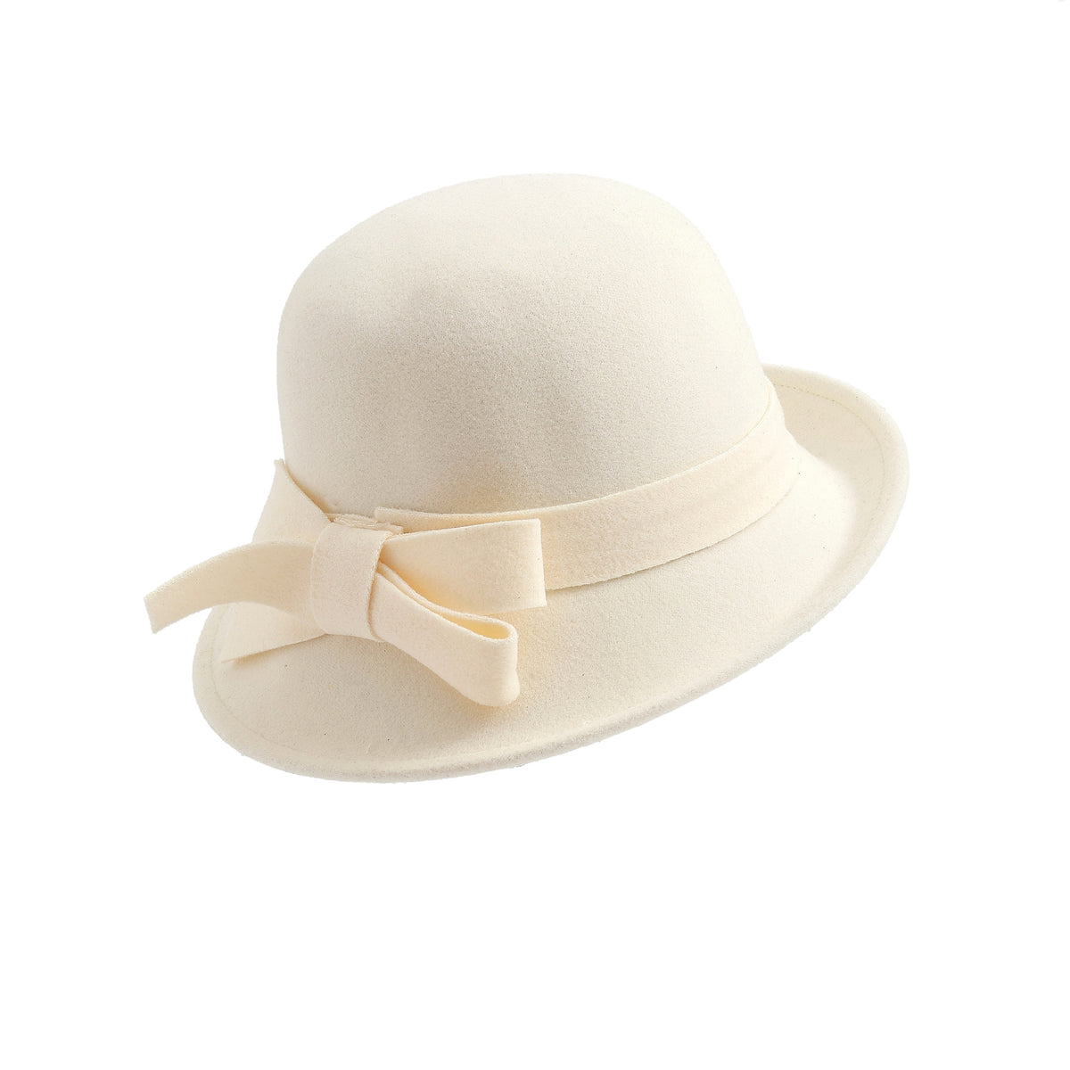 Women's French-style Elegant Retro Woolen Bowler Hat Curling Bow - enhanced image 4