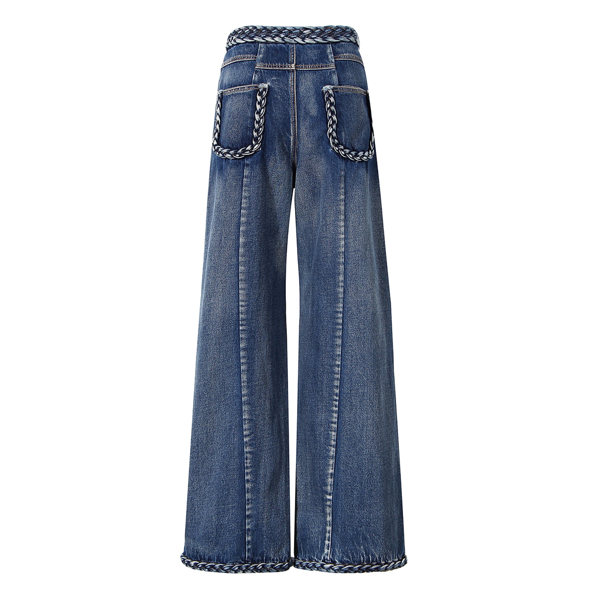 Women's Handmade Braided Wide Leg Jeans - enhanced image 4