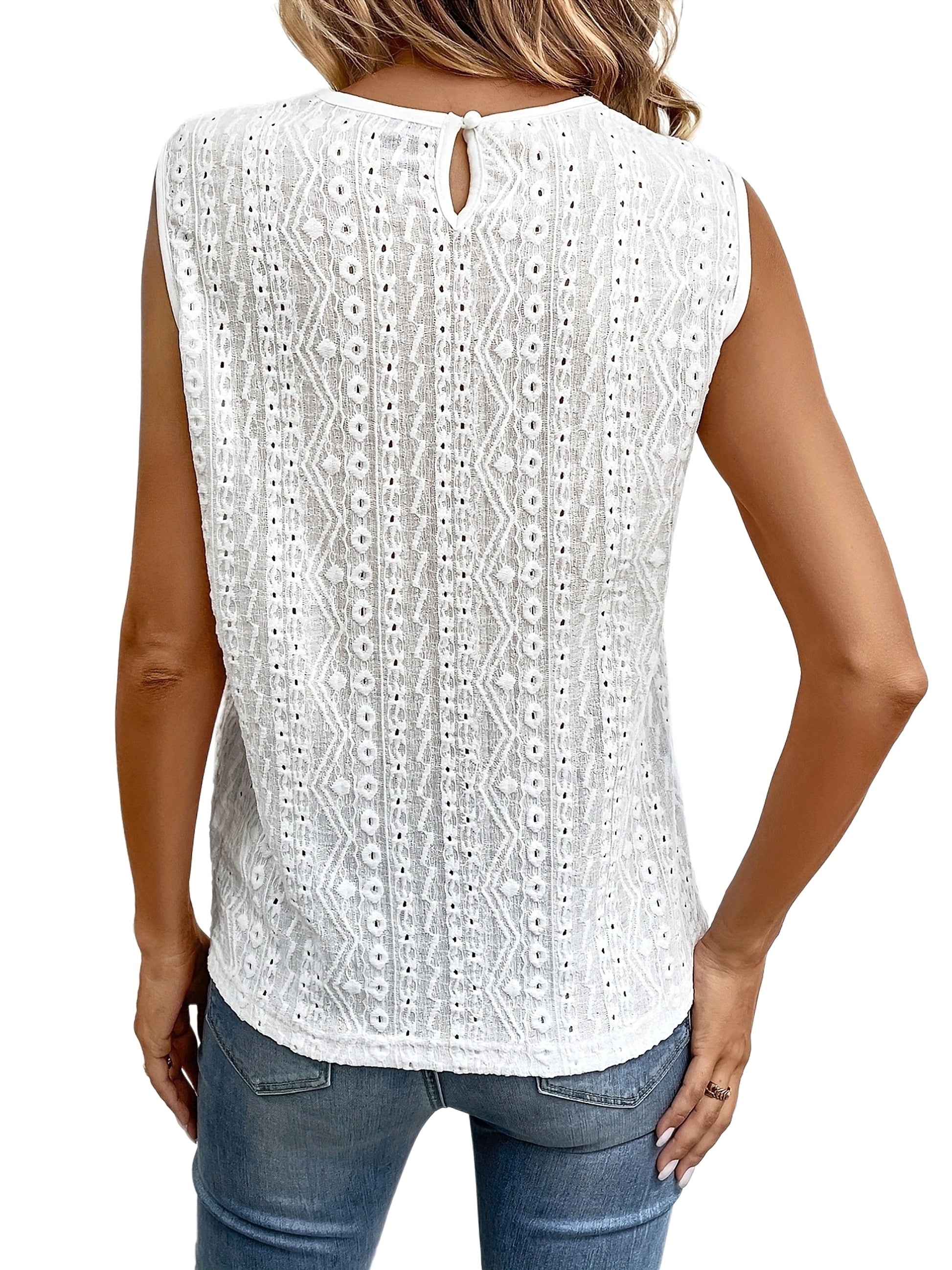 Women's Lace Stitching Solid Color Vest Women's See-through Round Neck Top T-Shirt - enhanced image 4