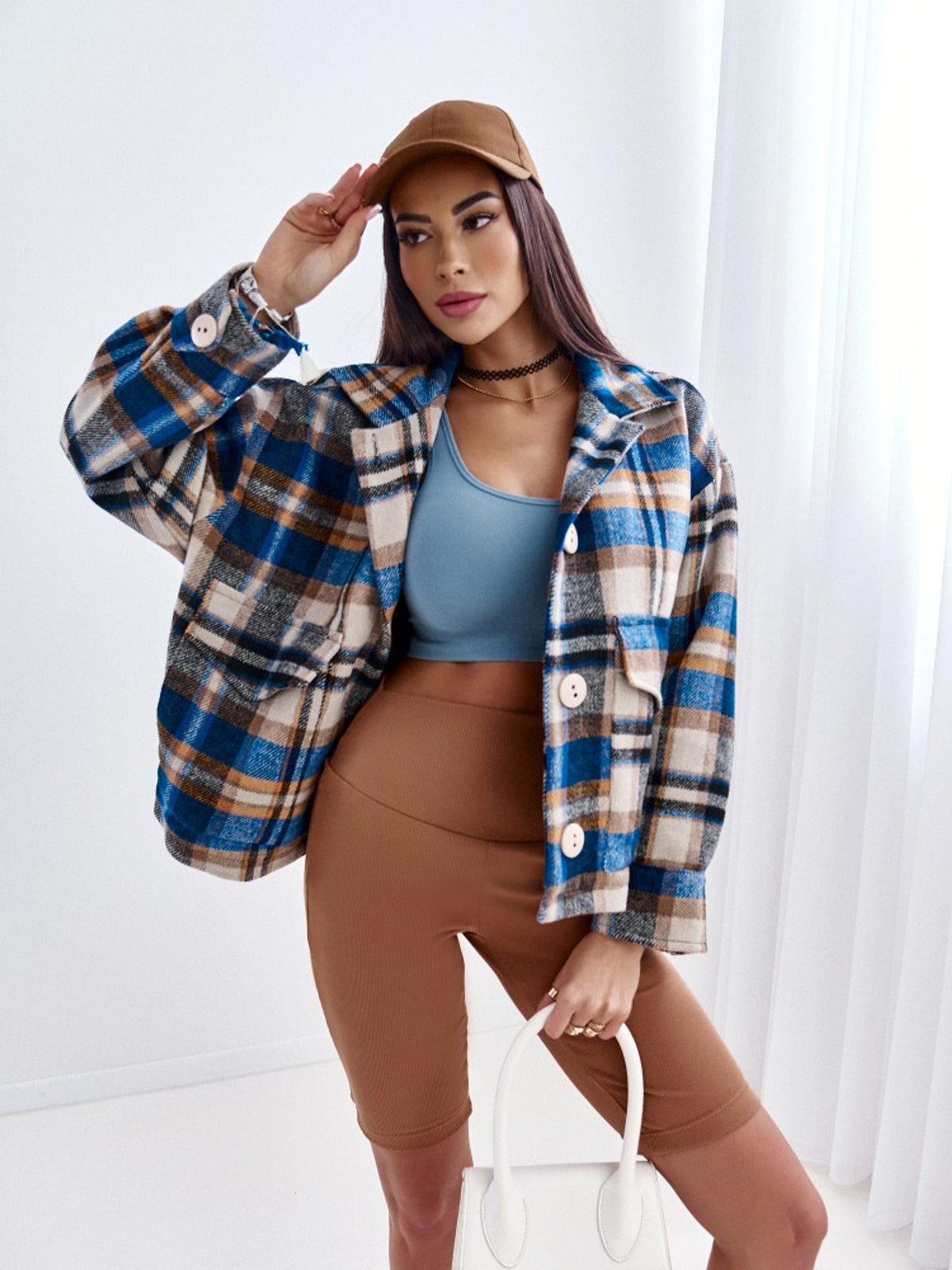 Women's Loose Plaid Jacket - HAUTE FEMME EDITION 25 - enhanced image 4