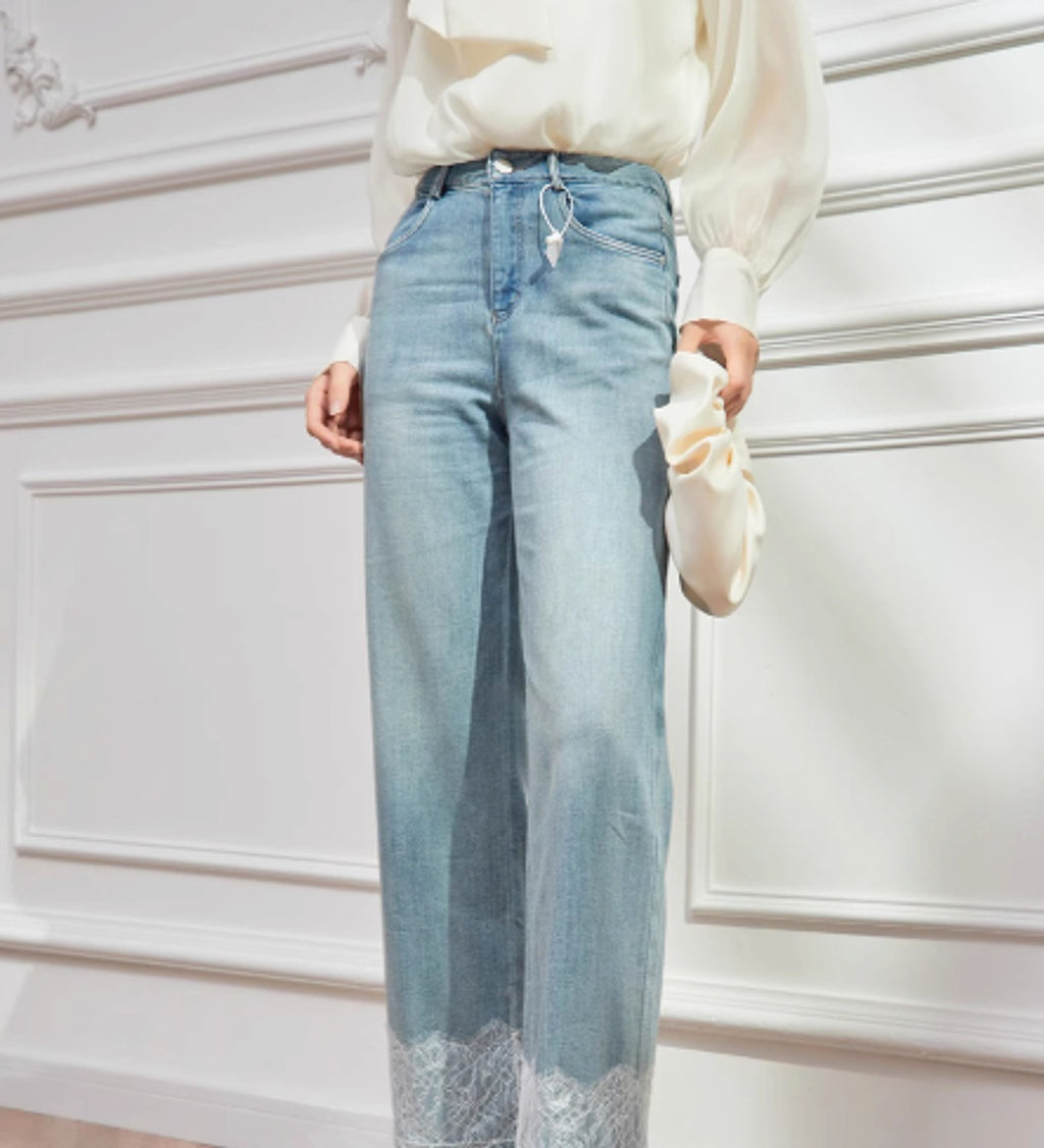 Women's Retro Lace Patchwork Design Jeans - enhanced image 4